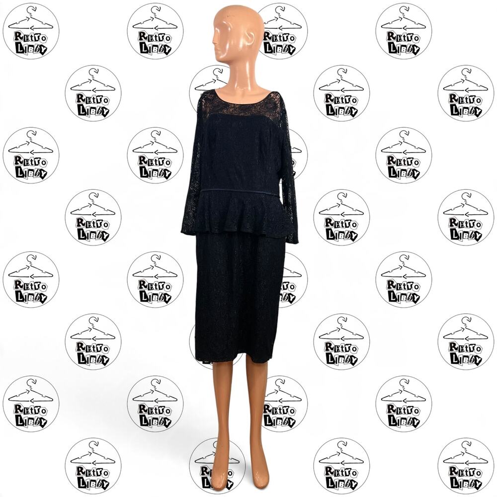 NWT Adrianna Papell M Navy Blue Lace Peplum Dress Sheer Sleeve Cocktail Wedding